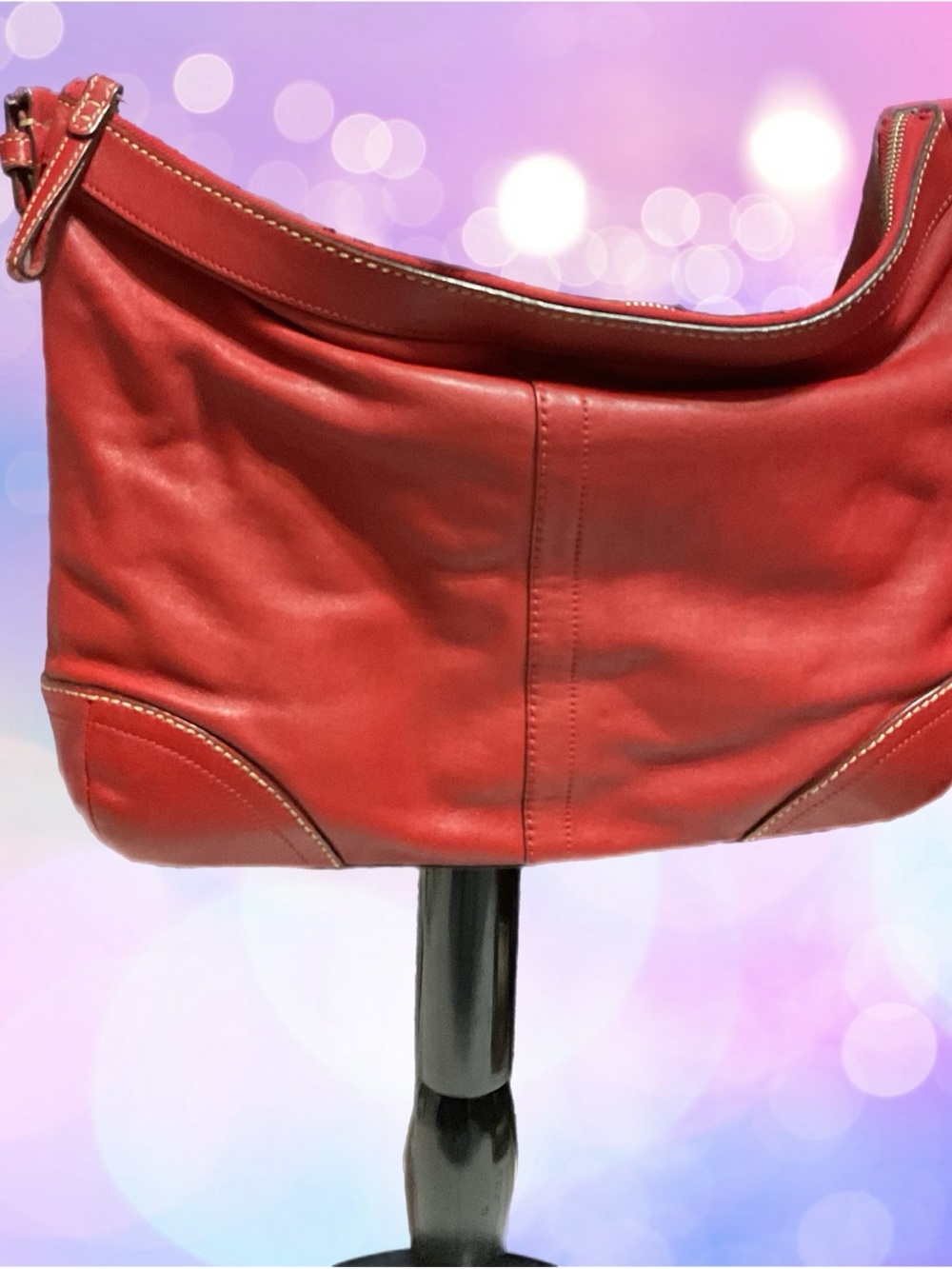 Coach Red Leather Crossbody Hobo Bag